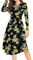 YUNDAI Women Summer Midi Dress Long Sleeve Ladies Dress Crew Neck Floral Plain Beach Party Dresses with Pocket