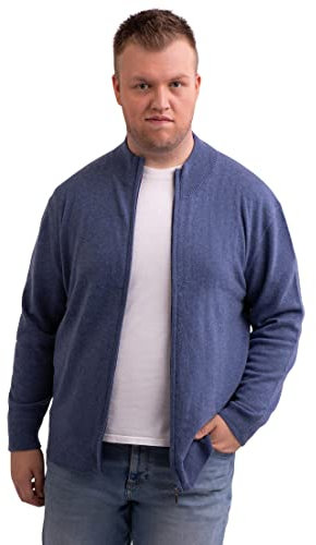 CASH-MERE.CH Maglione da uomo in 100% cashmere di grandi dimensioni, cardigan con chiusura lampo, 2 fili, taglie forti, blu jeans, 3XL