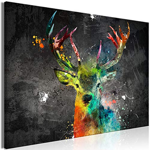 decomonkey Akustikbild Hirsch Abstrakt 120x80 cm 1 Teilig Leinwand Modern Bilder Wandbilder XXL Schallschlucker Schallschutz Akustikdämmung Wandbild Deko Leise Tiere schwarz bunt