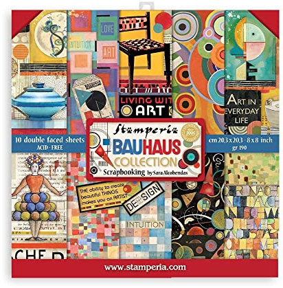 Stamperia SBBS65 Mini-Sammelblock – Bauhaus, Cardstock, Mehrfarbig, 8 x 8 inches