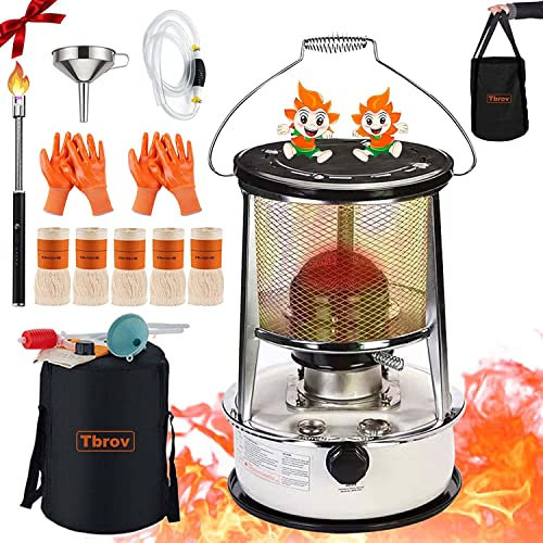 GroßE Petroleumofen für Innenräume, Mobile Heizung Ohne Strom Innen, Petroleum Heizung Heizer, Tragbarer Petroleum Ofen für Indoor Zeltheizung Camping Kochen, Mit Umfallschutz und 5 Ersatz Docht, 6L