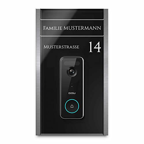 Edles Klingelschild für Aosu Ultra Video Türklingel - personalisiertes Türschild Namensschild aus Edelstahl und Acrylglas | hochwertiges Funkklingel Zubehör