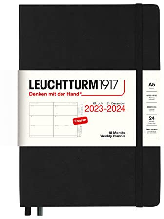 LEUCHTTURM1917 367604 Agenda Settimanale Medium (A5) 2024, 18 mesi, nero, inglese
