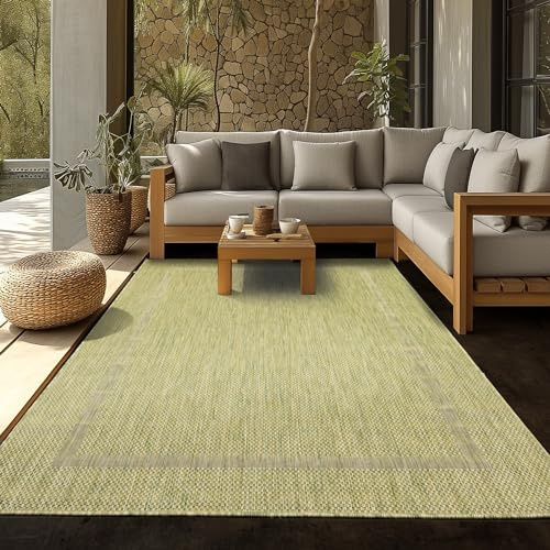 SIMPEX Outdoor Teppich Läufer 80x150 cm Grün Bordüre Design Flachgewebe Wetterfest Waschbar für Flur Eingang Balkon Küche