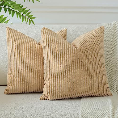 JOTOM 2er Set Cord Kissenbezüge Kissenhülle Dekorative Zierkissen Sofakissen Couchkissen Dekokissen Kissenbezug Deko Kissenhülle für Sofa Wohnzimmer 50x50cm Ockergelb