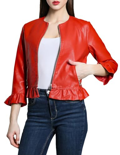 Laphilo Giacca Corta Donna Ecopelle Bolero con Cerniere Manica Lunga Jacket senza collare cod. 7720