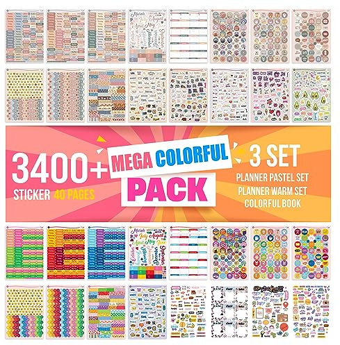 colortouch Planer Stickers Set - 3400+ Stück, 40 Blatt Aufkleber Set für Monatsplaner - Organizer Stickers für Kalender, Planner, Agenda, Journal, Notizbuch - Stickeralbum, Saisonal, Erwachsene