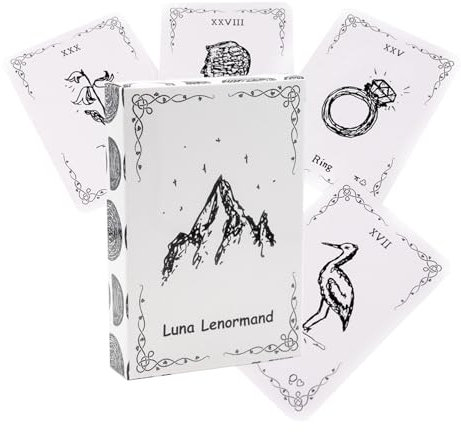 36 Karten Sketch Luna Lenormand, einfaches Schwarz-Weiß-Lenormand, Tarotkartendeck lernen, Bedeutungen auf ihnen für Anfänger Spielkarten