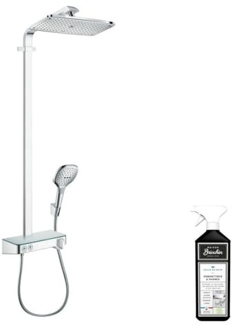 Colonne de douche thermostatique HANSGROHE Raindance E 360 avec mitigeur 30 cm blanc et chromée + nettoyant Briochin