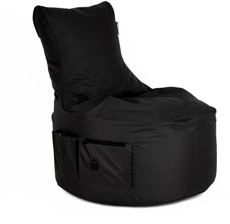 BuBiBag Maverick Gaming Sitzsack für Erwachsene und Kinder - mit Ausgang, Seitentaschen für Controller - Gamer Sitzsäcke für Indoor & Outdoor (schwarz)