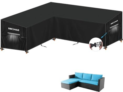 SIMPHAUS Abdeckung für Loungemöbel Abdeckhaube für L-Form Sofa Abdeckung L Form Gartenmöbel Abdeckung für Lounge Sofa L-Form Wasserdicht Winddicht UV-Beständiges 420D Oxford Gewebe 140x210x90x80/60cm