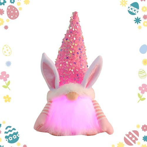 TETSMG Beleuchteter Osterwichtel Mit Led, Handgefertigte Wichtel Ostern Deko Gesichtslose Puppe, Frühlingswichtel Geschenke für Freundin Mädchen Muttertag Valentinstag Weihnachten Easter (Rosa)