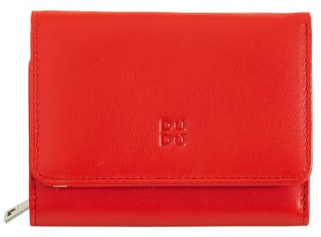 DUDU Kleine mehrfarbige RFID Dambenbrieftasche in Leder Colorful Flammenrot