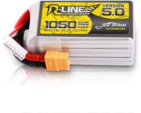 Tattu 6S Lipo Batterie 1050mAh 22,2V 150C 6S RC Batterie avec connecteur XT60 pour FPV Quadcopters Avion FPV multirotor de Taille 3 à 5 inch