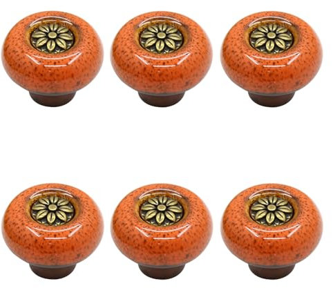 6 Stück Keramik Griff Runde Schrankknöpfe Vintage Schubladengriffe Türknöpfe Möbelknöpfe Küchengriffe mit Schraube für Küchenschränke,Kommode,Schubladen,Möbel,Heimdekoration (A,Orange)