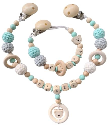 2er Set personalisiertes gestaltetes Babygeschenk mit Namen für Mädchen Junge in Blau Baby Geschenk personalisiert zur Geburt & Taufe Teddy Bär Mint