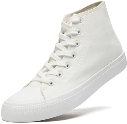 sharllen Ladies Canvas Shoes Women，Unisex Mens High Top Trainers Women Lace up Pumps Plimsolls Casual Sneakers Canvas Plimsoles Flat Shoes(White 250)