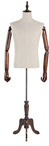 IUokLU Dummy Mannequin Männliche Schaufensterpuppen, Erwachsene Männer Dress Form Display/Stabiler Halbkörper-Torso-Modellständer, weiße Dummy-Puppe mit Holzstativsockel