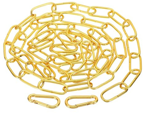 PATIKIL 1pcs 1.82m Cadena de Eslabón, Cadena de Hierro de Colgante de Iluminación con 2 Conectores de Bloqueo de Tornillo de Resorte para Canastilla de Plantas Lámparas Colgantes Dorado