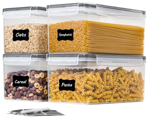 WOPPLXY 4 PCS Pasta Storage Containers, 3.2L Rectangle Plastic Spaghetti Storage Jar, Food Canisters Long Noodle Storage Box with Lids for Home, Kitchen, Pantry Storage