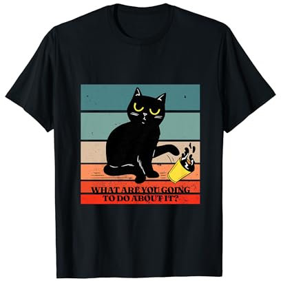 Chat noir tasse jaune renverser patte humoristique animal de T-Shirt