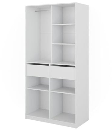 Vicco Kleiderschrank Elmo, Flügeltürenschrank, Weiß, 100 x 200 cm mit 2 Schubladen