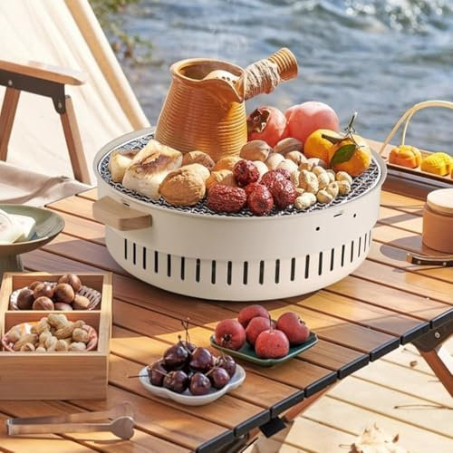 ZYWUOY Barbecue portable pour camping-car, poêle à bois multifonction sans fumée (beige)