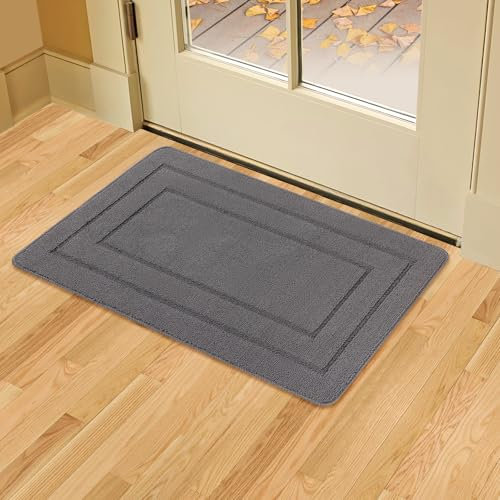 YOFTLUJU Stilvolle Innen- und Außentürmatte 80x120cm, Schmutzfänger, Anti-Rutsch, Super Absorbierend, 0,4 Zoll dünne Türmatte, maschinenwaschbarer Eingangsteppich, für Vorder- und Hintertür Grau