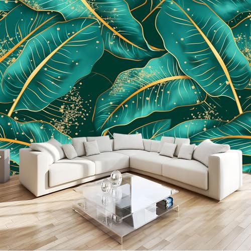 3D Papier Peint Feuilles De Bananier Vertes Papier Peint Panoramique Mural 300x210 cm Affiche Géante Décoration Pour Salon Chambre Chambre D'Enfant Décoration Murale