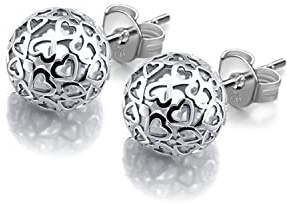 Dankadi Boucles D'oreilles Boule Creux D'amour pour Femme en 925 Argent Sterling, 7MM Clous D'oreilles Rond en Forme de Cœur Évidé Plaqué Or Bijou Cadeau de Fête Anniversaire Mariage