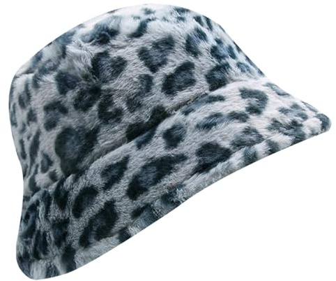 A2Z Ladies Winter Bucket Hats Faux Fur Leopard Print Fisherman Hat Warm Fluffy Soft Plush Lightweight One Size Cozy for Women Cold Weather Wear