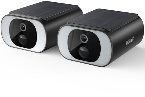 ieGeek 3MP Telecamera Wi-Fi Esterno Senza Fili con Pannello Solare Integrato,2K Videocamera Sorveglianza Batteria, Rilevamento Umanoidi, Allarme Sonoro Luminoso, IP65, 2 Vie Audio, 2 Pezzi