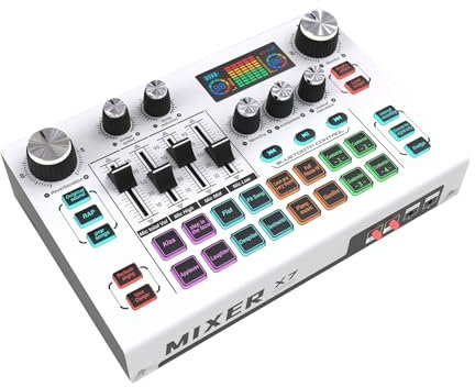 Docooler Table de mixage audio, mixeur PC avec curseur Fader, interface microphone XLR, surveillance, pour enregistrement vidéo/voix de jeu/podcast, table de mixage audio avec plusieurs effets sonores