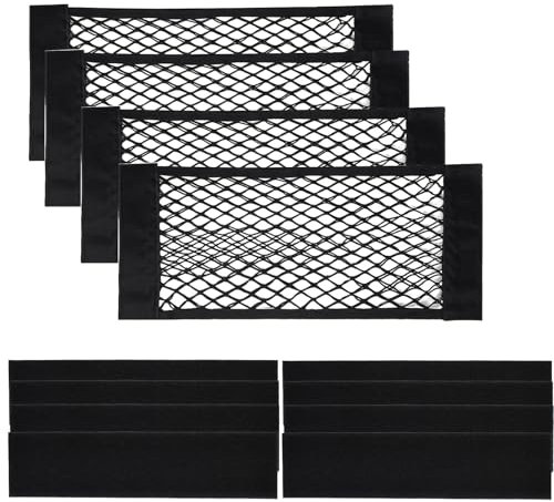 4 Pack Filet de Stockage Voiture Sac avec Élastique Sticker, Filet Rangement de Coffre Voiture 40 x 25 cm, Élastique Filet de Stockage pour Voiture Bagages Petit, pour Véhicules Utilitaires, Caravane