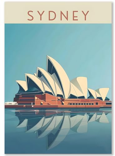 Happymotive Städteposter | Sydney Retro Poster Vintage | Schlafzimmer Deko Bild im Hochformat | Bilder Wohnzimmer | Kunstdrucke in DIN A2, DIN A3, DIN A4 300g Papier ohne Rahmen