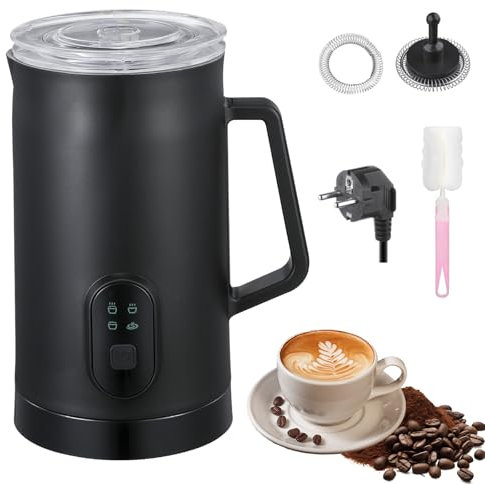 LIROPAU Montalatte Elettrico, 350ML Automatico 4 in 1 Cappuccinatore Elettrico, Macchina per Schiuma Calda e Fredda Veloce per Cappuccino, Macchiato, Latte e Cioccolata Calda
