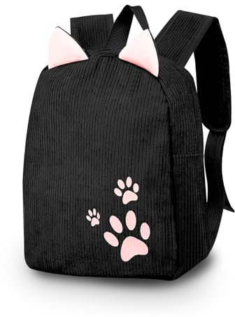 Energather Damen Rucksack, Corduan Mini Rucksack für Mädchen, Zierlicher Rucksack Damen Klein Mädchen mit einstellbarem Trageriemen für Reisen, Feste (schwarz)