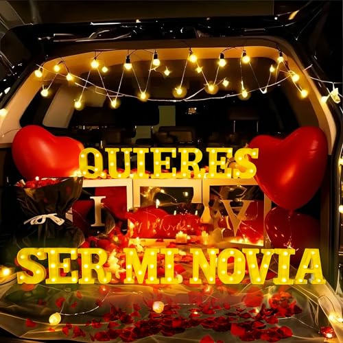 IFNCPF Quieres Ser Mi Novia - Letras iluminadas con 1000 pétalos de rosa | El kit de decoración de propuestas incluye 17 letras de luz LED y 1000 pétalos de rosa adornos para el día de San Valentín