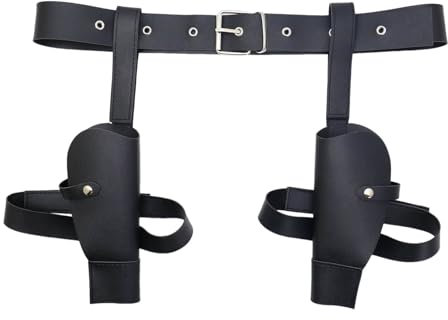 Erwachsene Pistolengürtel mit 2 Taschen Cowboy-Kostüm Schwarz Unisex-Kostüm-Zubehör Cosplay Pistolenholster - Bestens geeignet für Karneval & Kostümfest Faschingskostüme LARP Cosplay