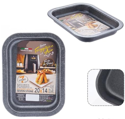 OISE ART STORE Trade Shop - Teglia Rettangolare Bassa 20x14xh3cm per Friggitrice Ad Aria Forno Antiaderente 054071 -
