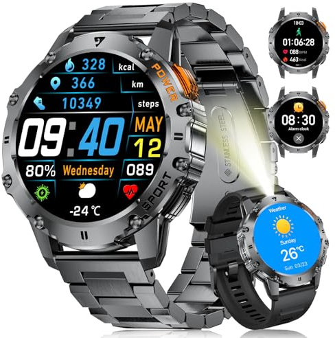 LIGE Smartwatch Uomo con 1.43 AMOLED/500 mAh Batteria/Torcia LED, Orologio Smart Watch con Chiamata Bluetooth/110+ Modalità Sportive/Cardiofrequenzimetro e Sonno, IP68 per Android iOS, Nero