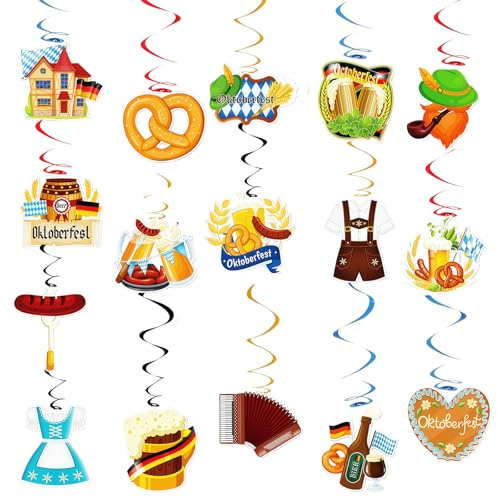 SSKHE Oktoberfest Deko Set mit 16 Karten + 16 Spiralfedern, Bayrische Girlande, Party Dekoration für Bierfest, Zelt oder Garten, Wiederverwendbare Festtagsdeko