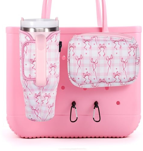 MEETI 4PCS Organizer Holder for Bogg Bag, Accessories for Bogg Bags, Phone & Cup Holder compatible with Bogg Bag Original (Cute Bows)