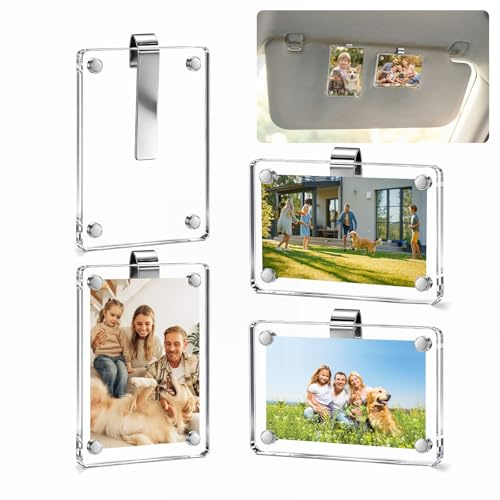 Joyzan 4 Stück Auto Bilderhalter, Magnetischer Personalisierter Fotohalter | Acryl Auto Bilderrahmen Sonnenblenden Foto Clip Halter Visier Fotorahmen Autozubehör für Mutter Ehemann 6×9 cm