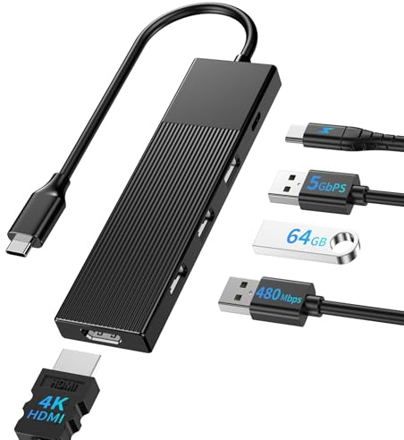 BHHB M86 Hub USB C HDMI 4K/ PD 100W Carica/USB 3.0 5Gbps/ 2*USB 2.0, Hub USBC 5 in 1 Adattatore Multiporta Type C Docking Station Compatibile con MacBook Pro/Air M4 M3 M2 M1, Mac, iMac, iPad, iPhone