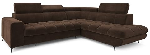 Masseno Ecksofa MORIVA R-S mit Schlaffunktion L-Form, Klassisch Sofa mit Bettkasten, Wohnzimmersofa, Couch, Soffa, Bettsofa, Couchgarnitur - Braun, Monolith 29
