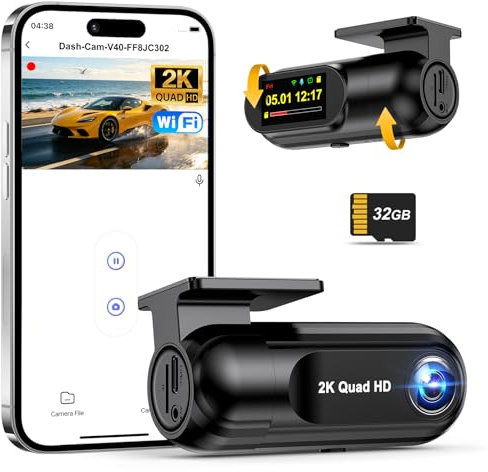 CHORTAU Dash Cam 2K Car Camera, Mini WiFi Dashcam with 32GB SD Card Dash Cam Front, Enhanced Night Vision Car Camera Dash Cam, App Controlled Dashcams with 24H Parking Mode, G-Sensor, Loop Recording