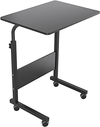 soges Laptoptisch Beistelltisch mit Rollen,höhenverstellbarer PC Tisch Notebook Sofatisch Laptopständer Notebookständer Pflegetisch für Bett und Sofa,60x40CM Schwarz 05#1-60BK