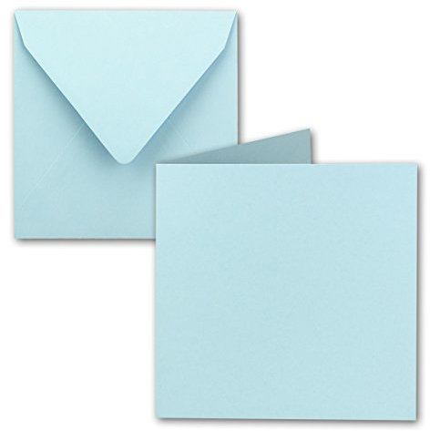 50x Quadratisches Falt-Karten-Set - 15 x 15 cm - mit Brief-Umschlägen - Hellblau - Nassklebung - für Grußkarten, Einladungen & mehr