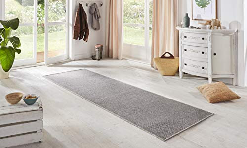 BT Carpet Nature Läufer In- und Outdoor – Schlingen Küchenläufer Rutschfest Flachgewebe Kurzflor Woll-Optik Fineloop Küchenteppich für Flur, Küche, Garten, Terrasse, Badezimmer – Silber Grau, 80x350cm